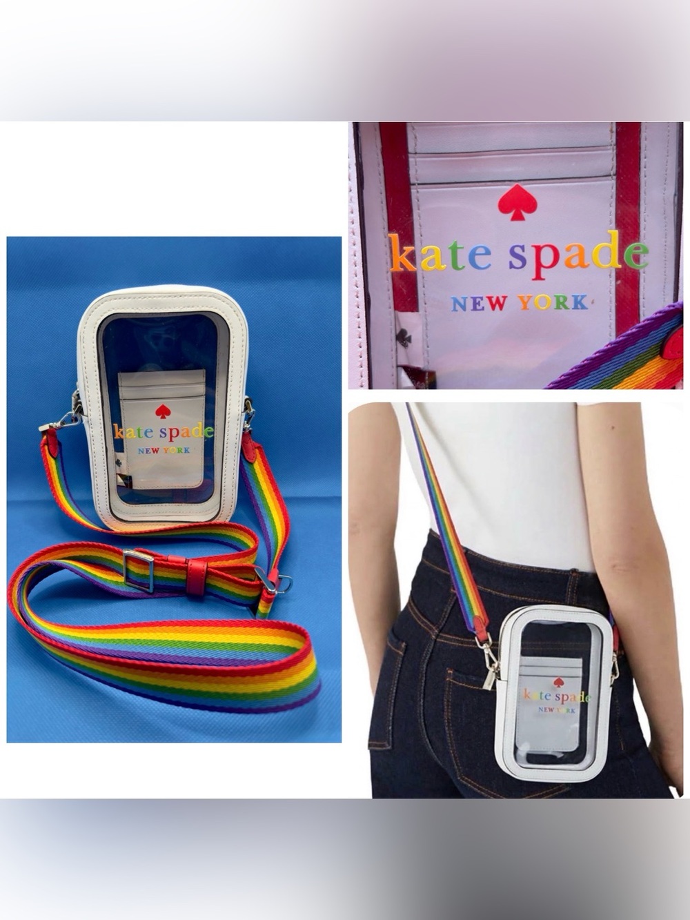 Kate Spade New York Rainbow Stripe Clear Crossbody Phone Leather Bag